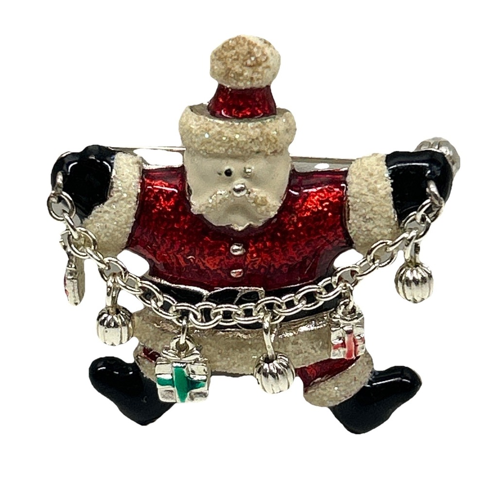 Vintage Enamel‎ Santa Claus Christmas Brooch Pin Holiday Jewelry